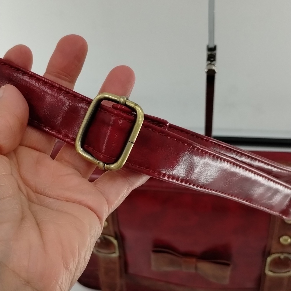 ECOSUSI faux leather red and tan satchel with removable crossbody strap - Picture 6 of 14